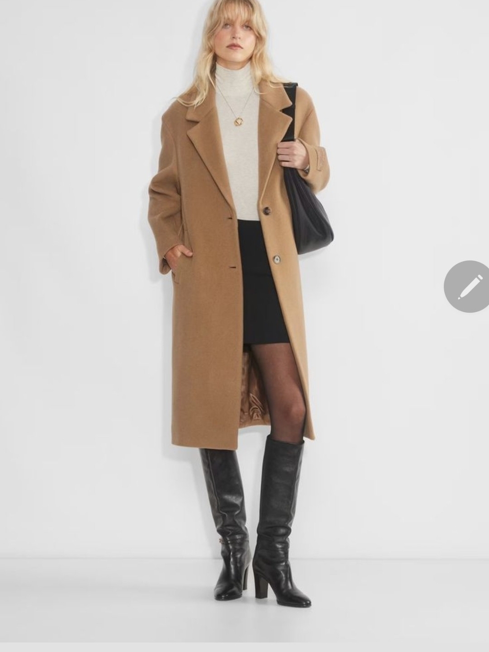 Aritzia Camel Long Wool-Blend Trench Coat
